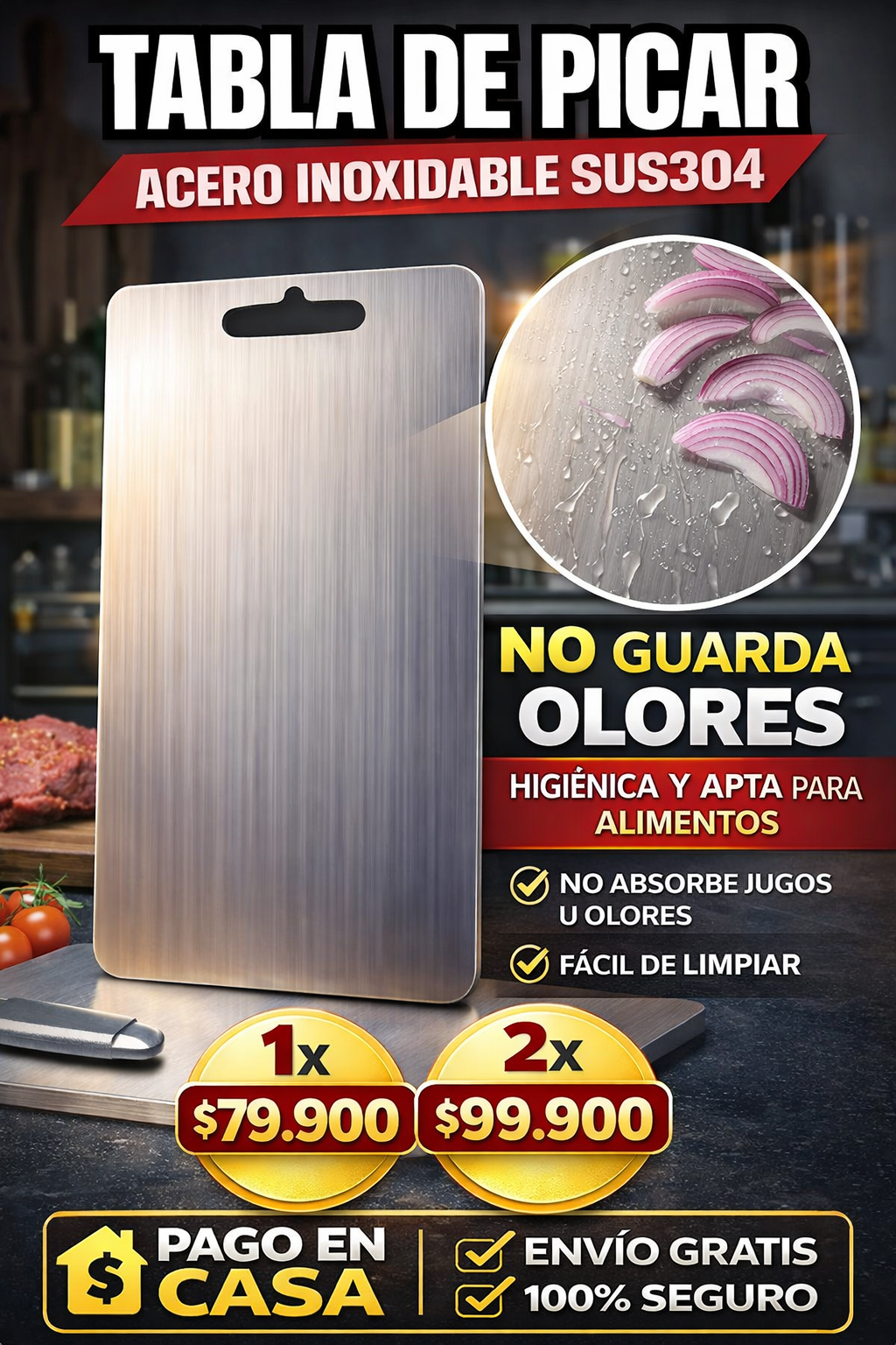 Tabla para picar en acero inoxidable